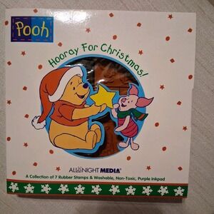 VTG Disney Hooray For Christmas Winnie The Pooh & Friends Rubber Stamp Kit NIB